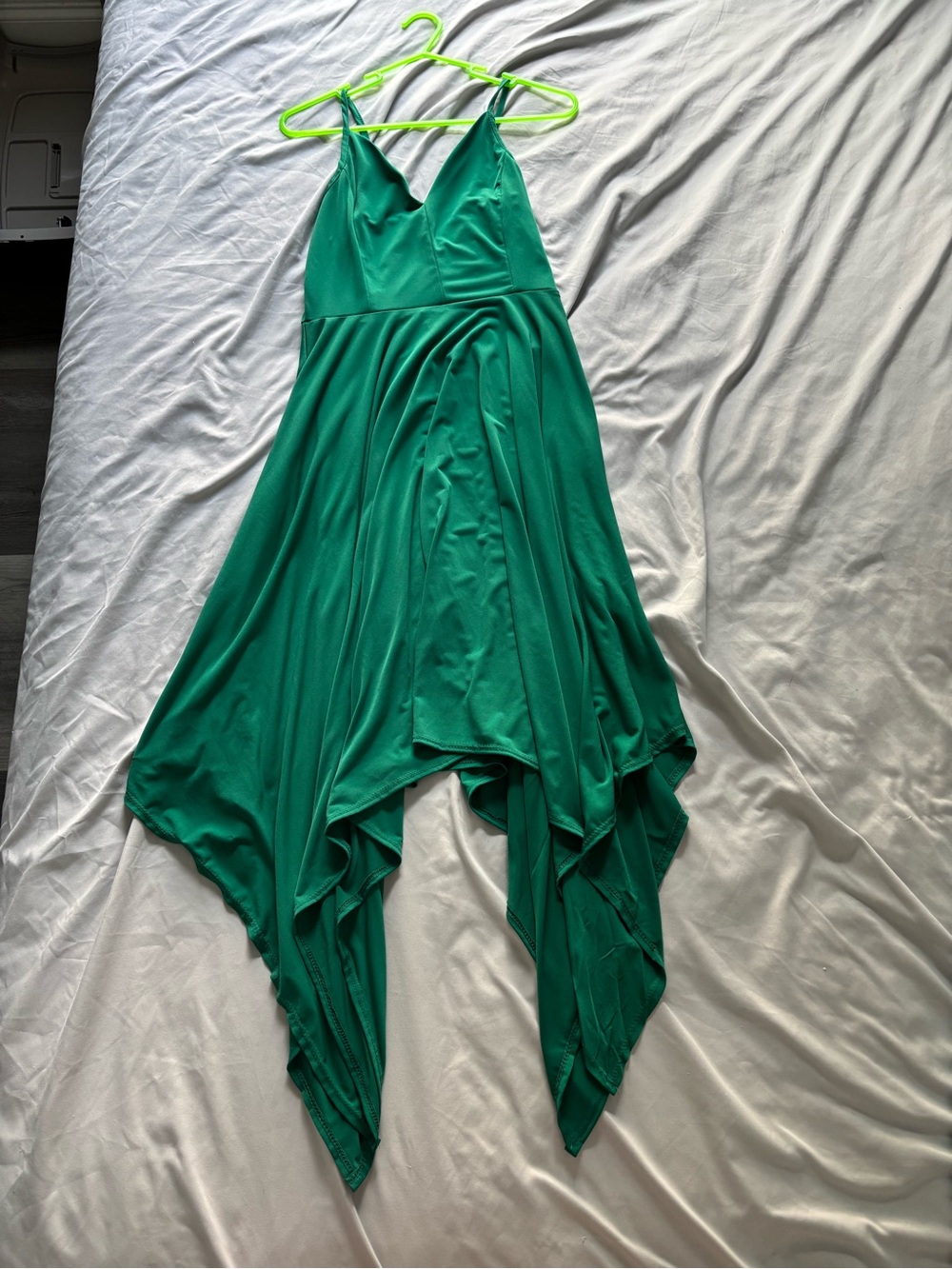 Asymmetrical Green Handkerchief Hem Slip Dress